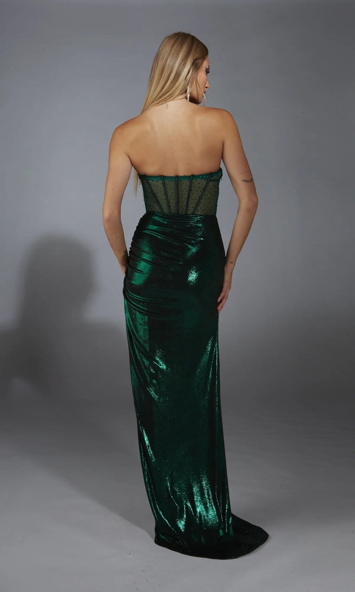 OKBBN strapless long transparent tight corset knit ball gown