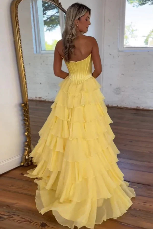 OKBBN Elegant A-line off shoulder sleeveless pleated chiffon layered dance dress with appliqu é