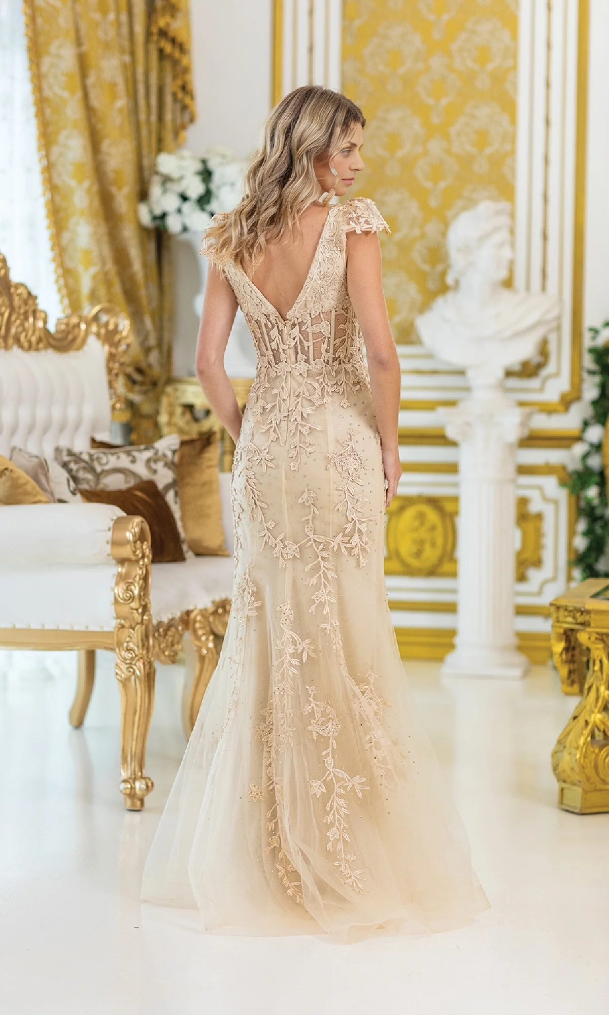 OKBBN's charming long bead lace see through tight corset ball dress