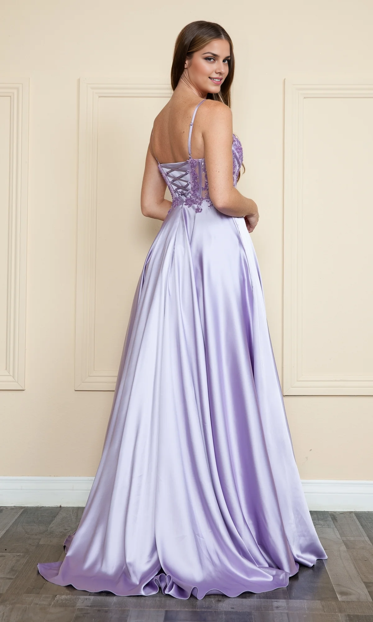 OKBBN Transparent Corset Long Satin Ball Dress