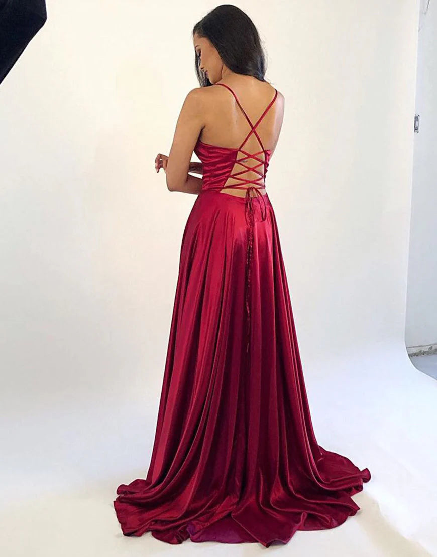 OKBBN Elegant Satin Long Ball Dress