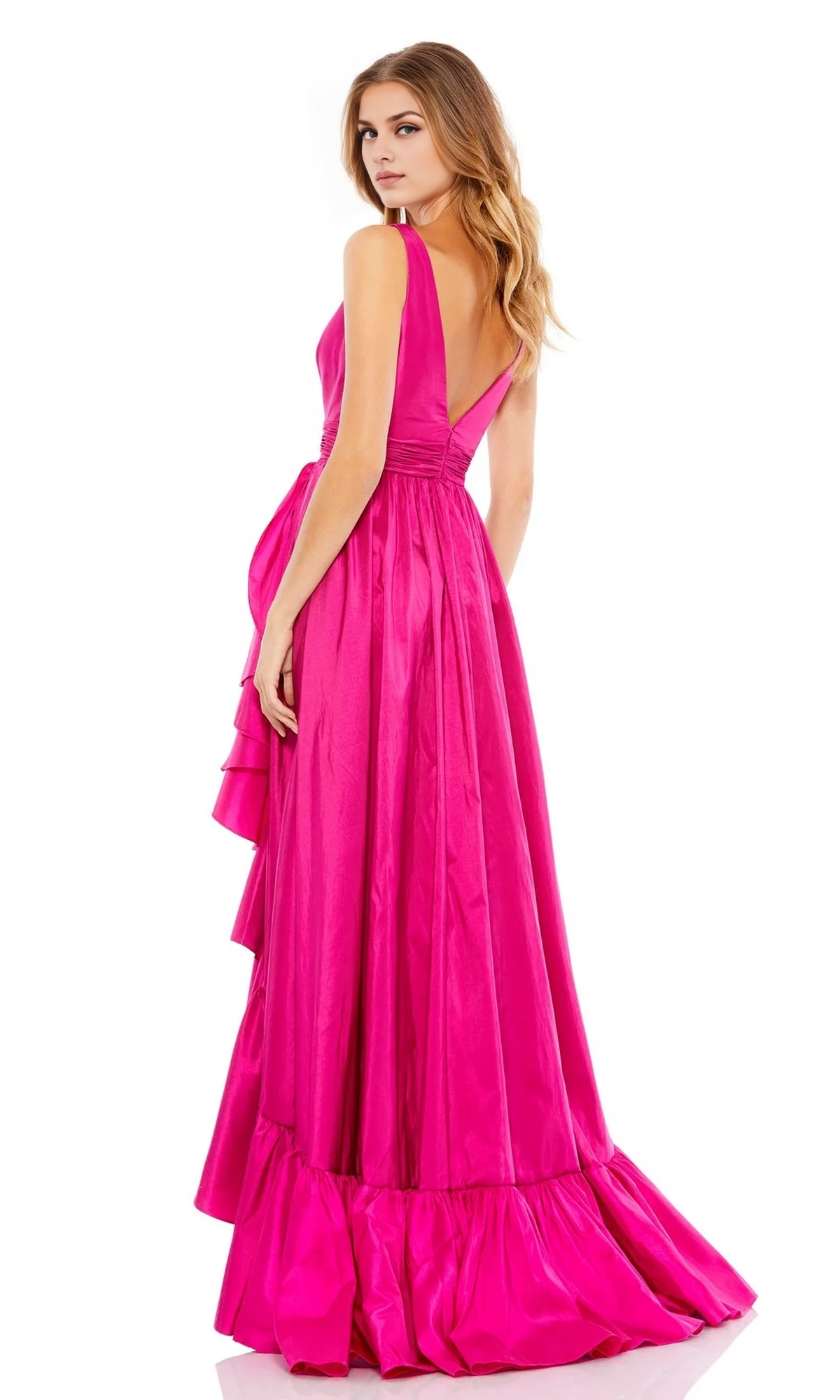 OKBBN sleeveless long ruffle V-neck high-low skirt dance dress
