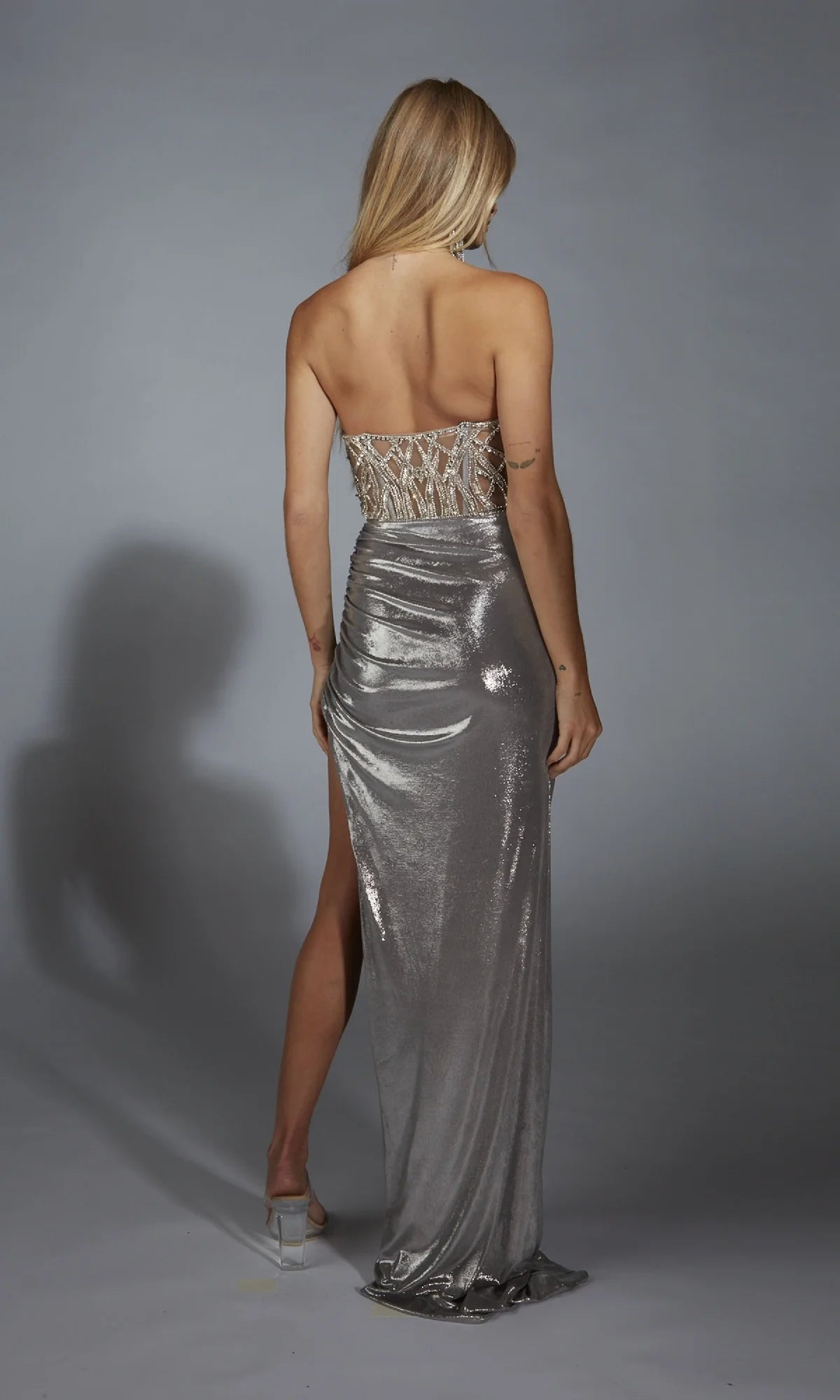 OKBBN strapless slim fit bead transparent tight corset ball dress