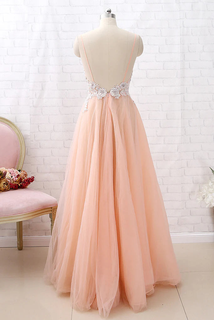 OKBBN V-neck lace chiffon formal ball dress with suspenders