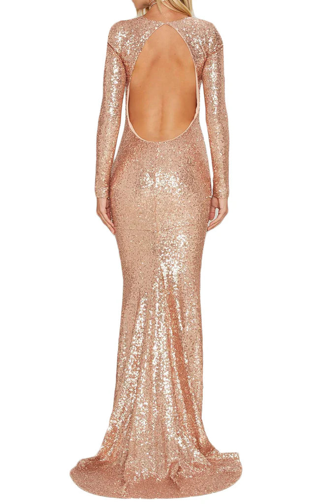 OKBBN Mermaid Long Sleeve Glitter Formal Ball Dress