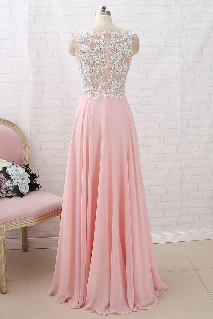 OKBBN Strap Lace Chiffon Long Simple Formal Ball Dress
