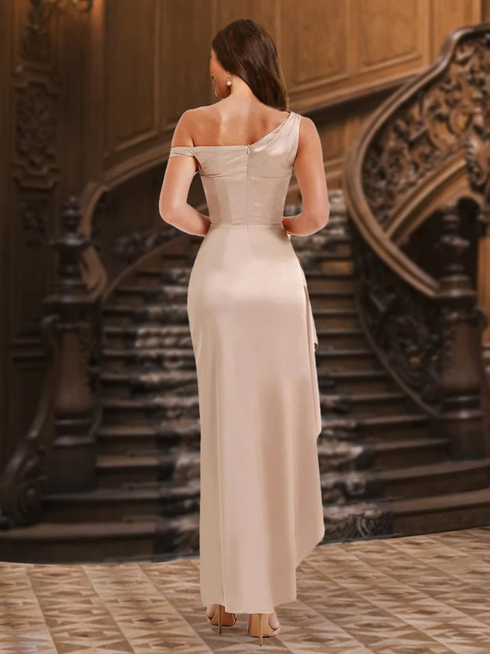 OKBBN tight straight tube single shoulder sleeveless high slit evening gown
