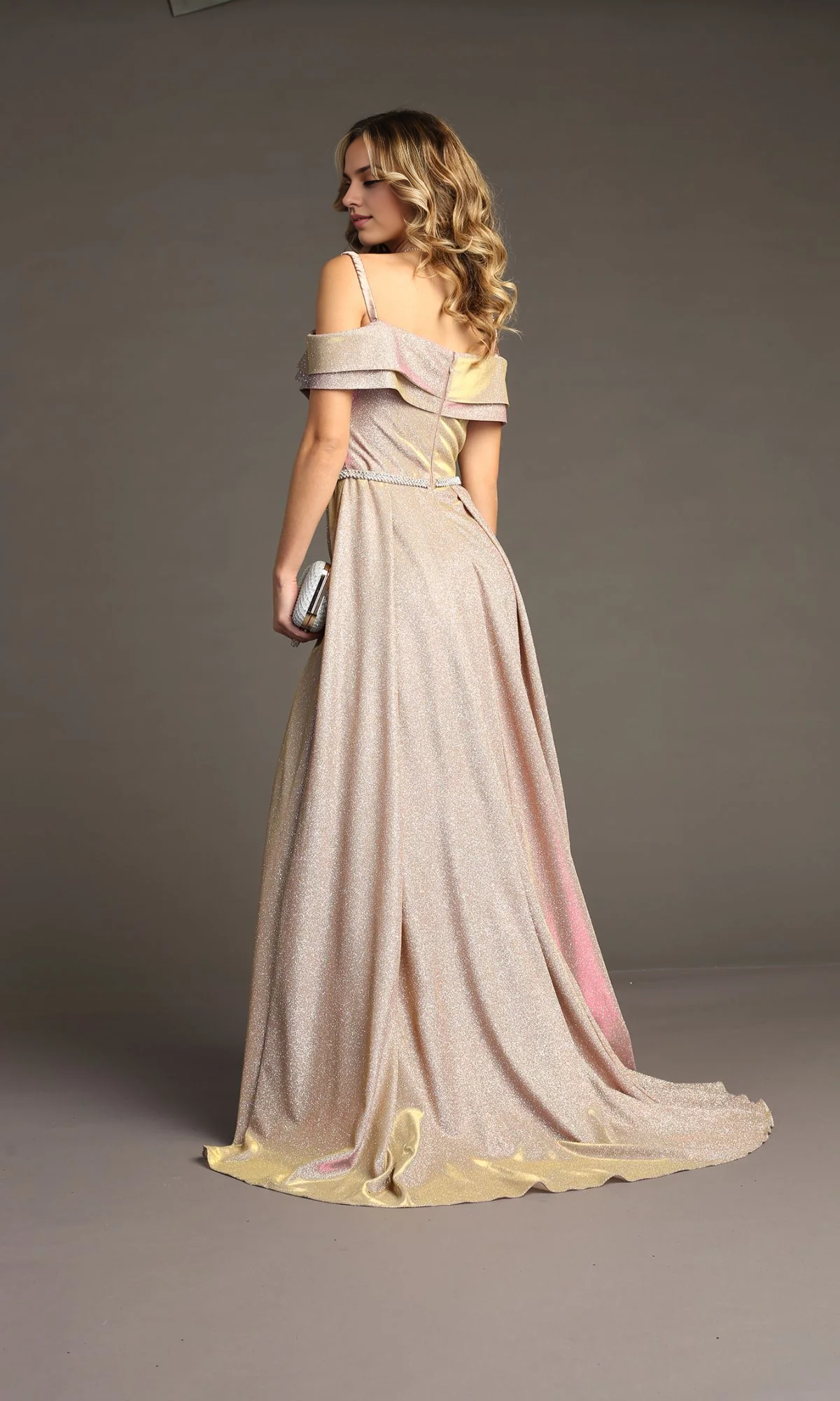 OKBBN Elegant Off Shoulder Long Sparkling Ball Dress