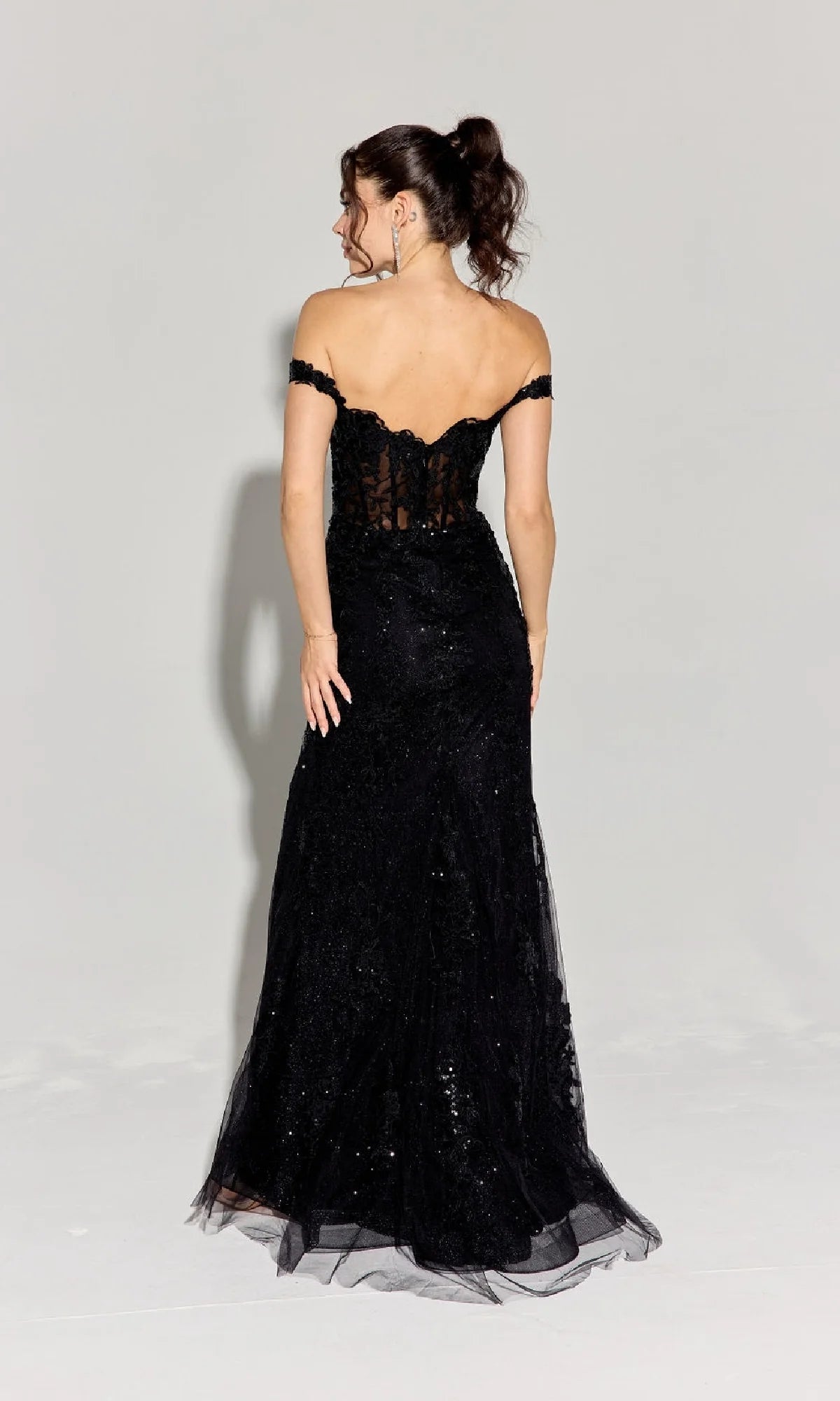OKBBN Off Shoulder Long Floral Lace Embroidered Ball Dress