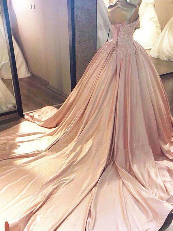 OKBBN Sleeveless Sweetheart Dress Lace Satin Ball Dress
