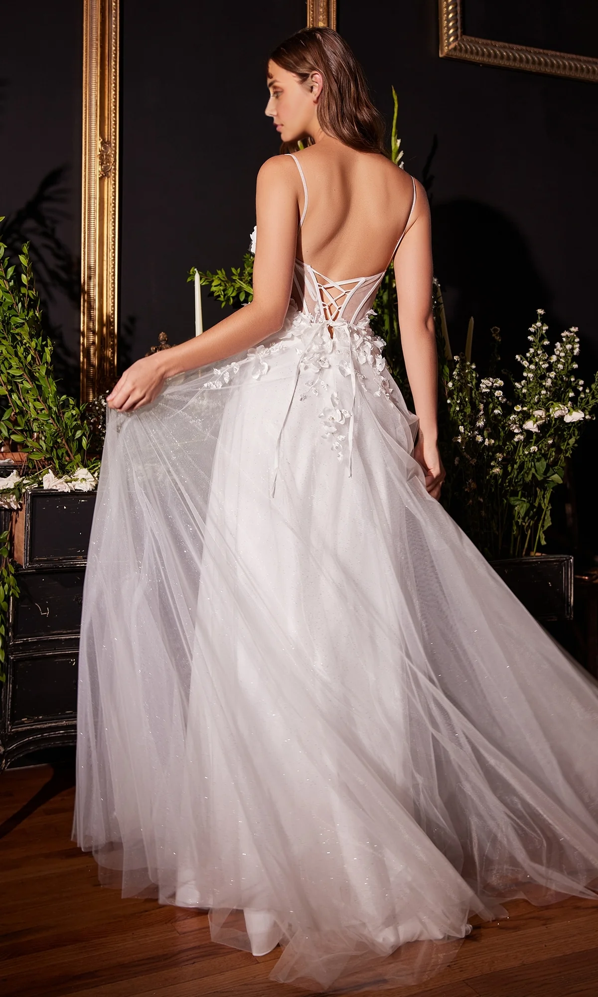 OKBBN Elegant V-neck Long Floral Strap Ball Dress