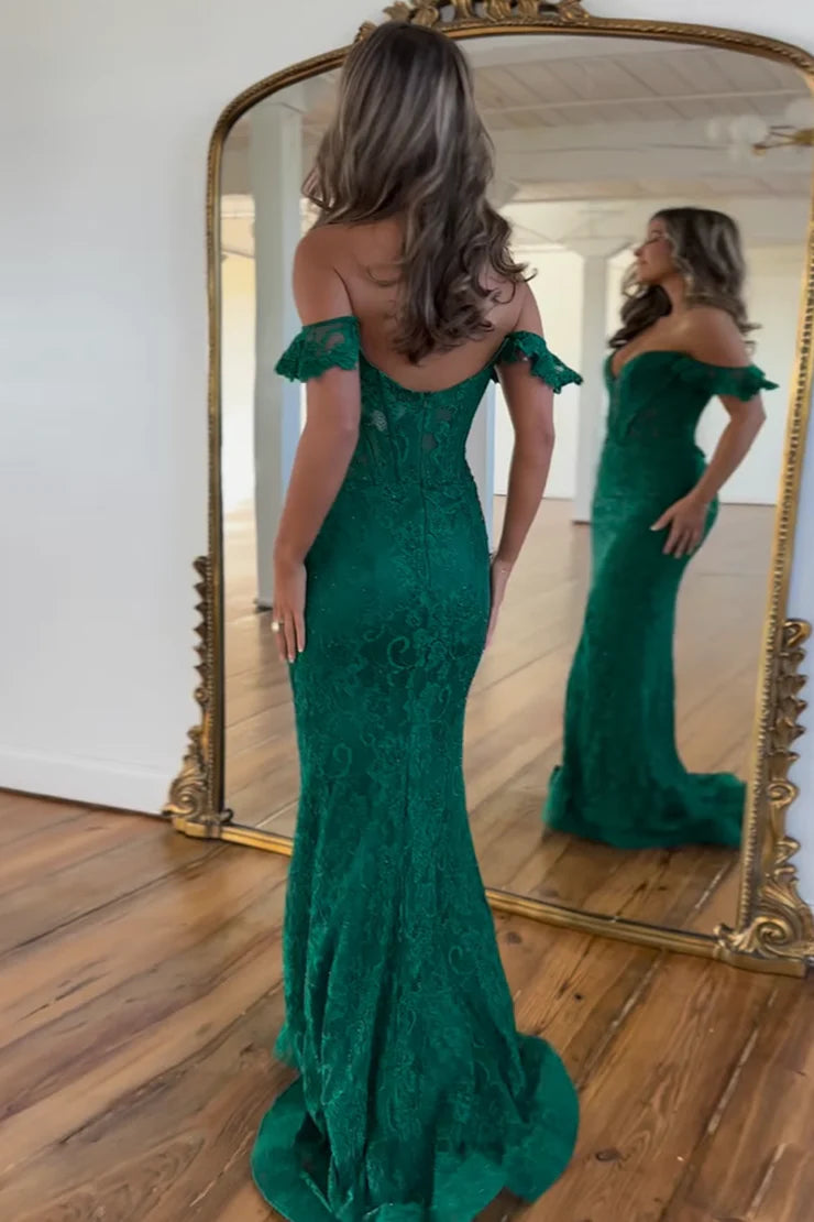 OKBBN Elegant Mermaid Sweetheart Lace Long Ball Dress