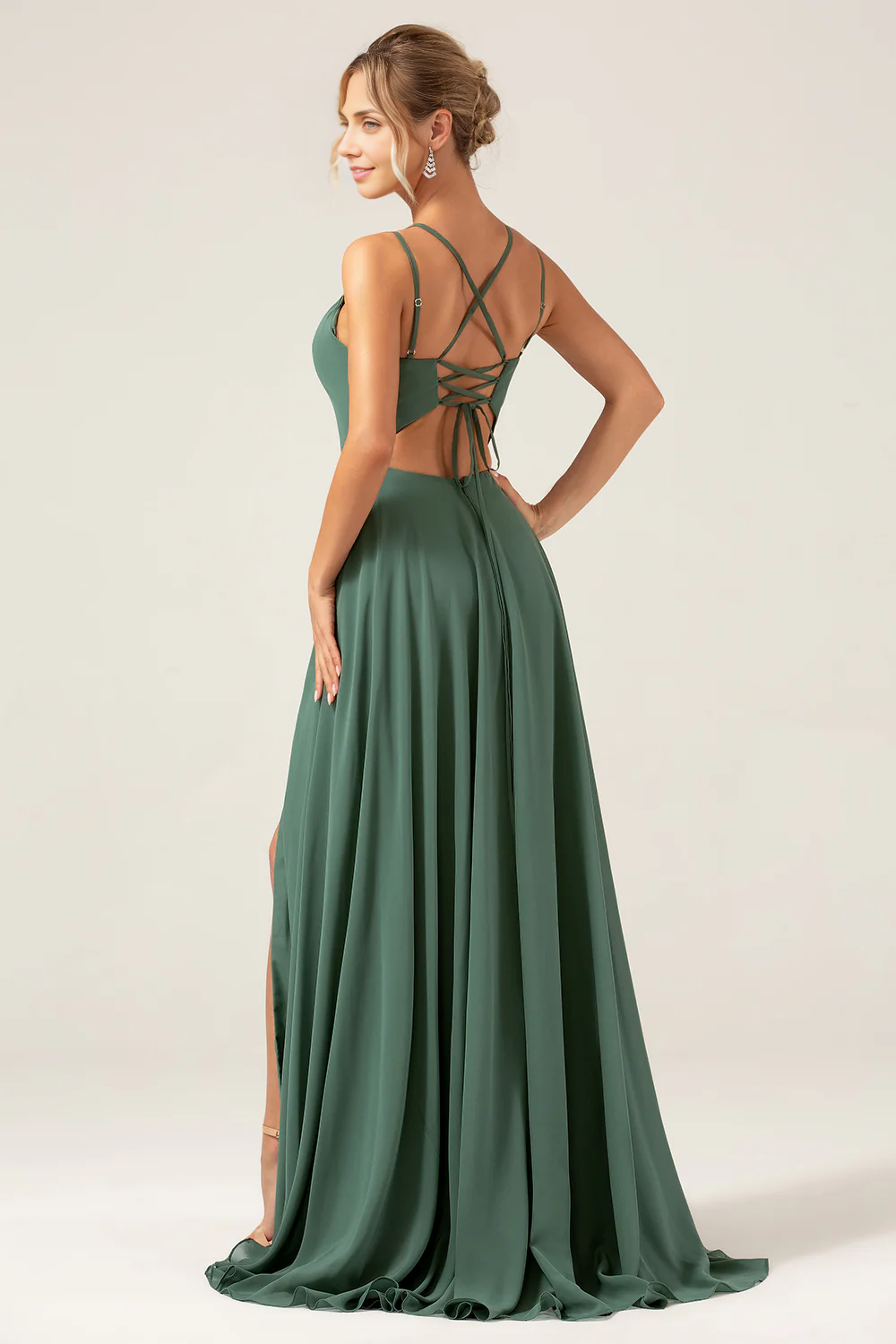 Charming A-line slim shoulder pleated chiffon bridesmaid dress