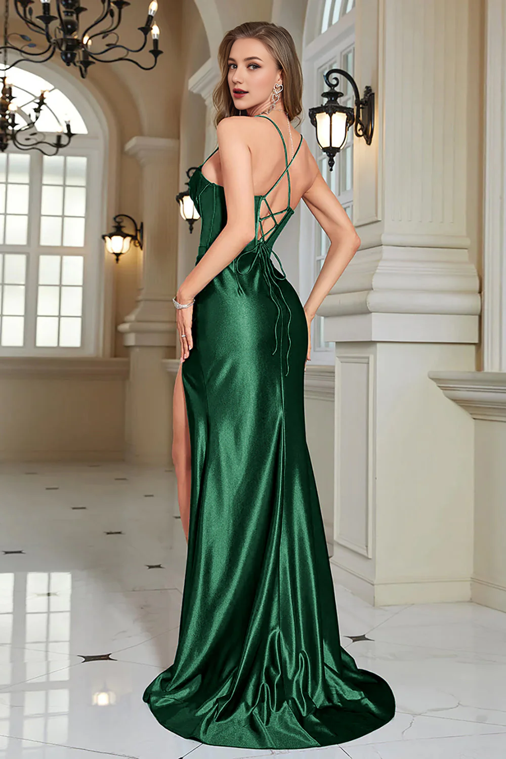 OKBBN full of charm mermaid slim shoulder strap slit party dress