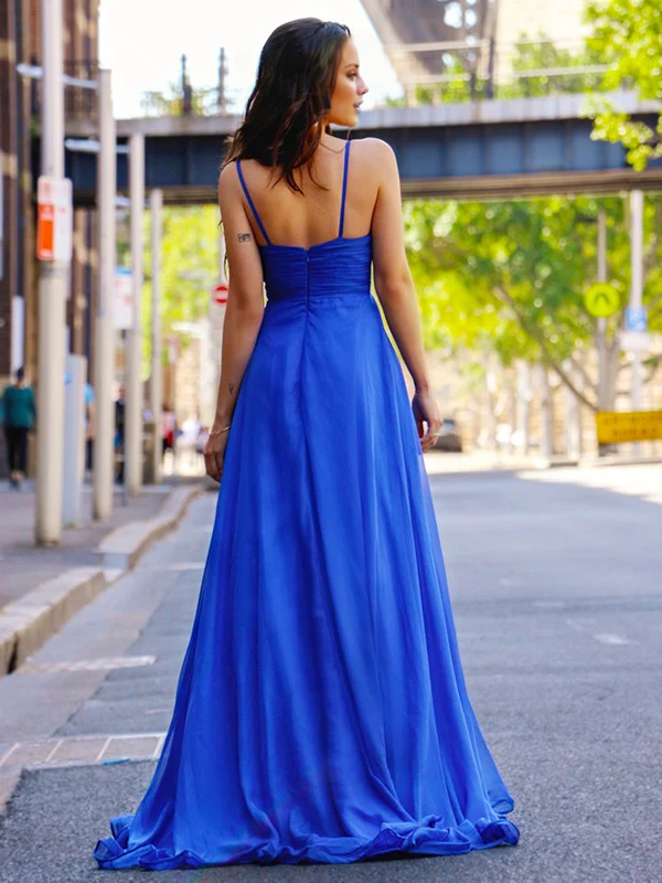 OKBBN A-line Elegant Chiffon Ruffle Strap Sleeveless Ball Dress