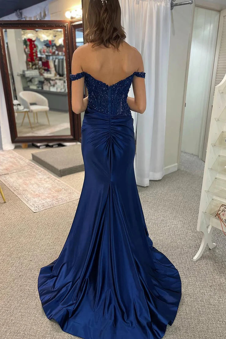 OKBBN Cute Mermaid Off Shoulder Satin Ball Dress