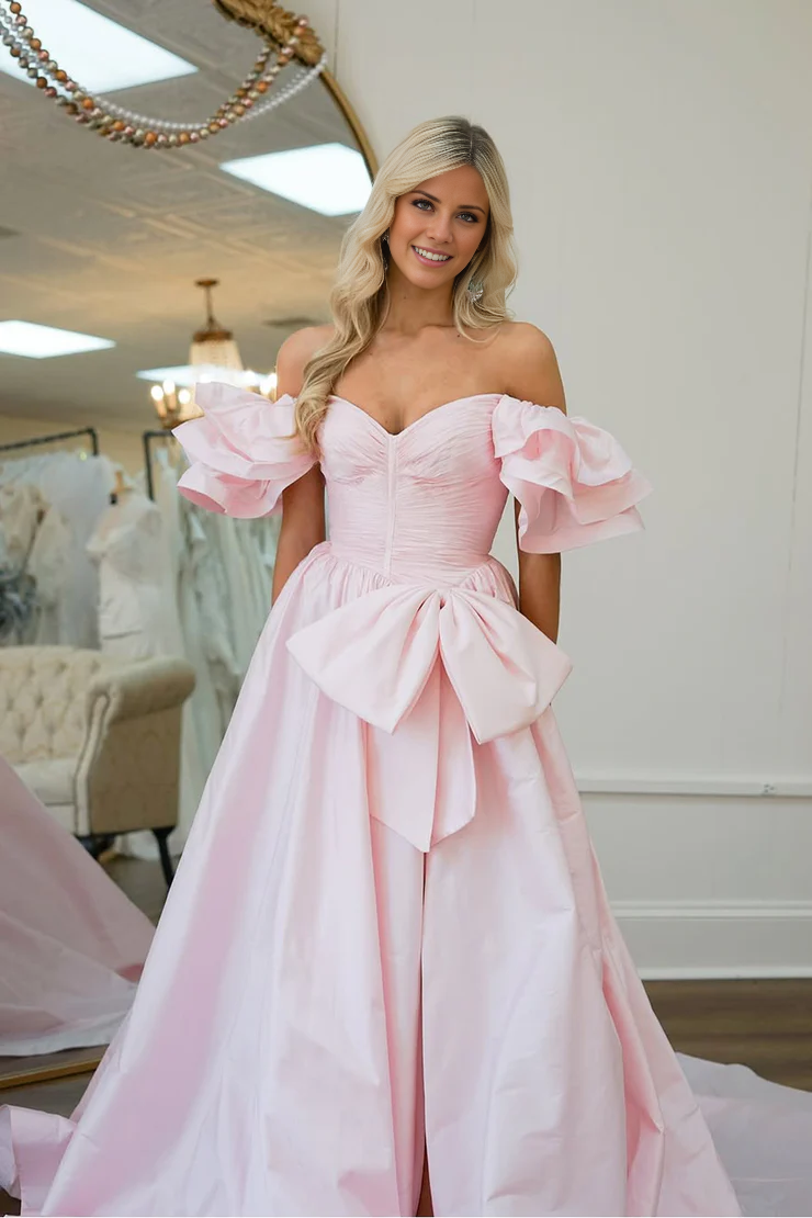 OKBBN Cute Ball Dress Off Shoulder Satin Ball Dress