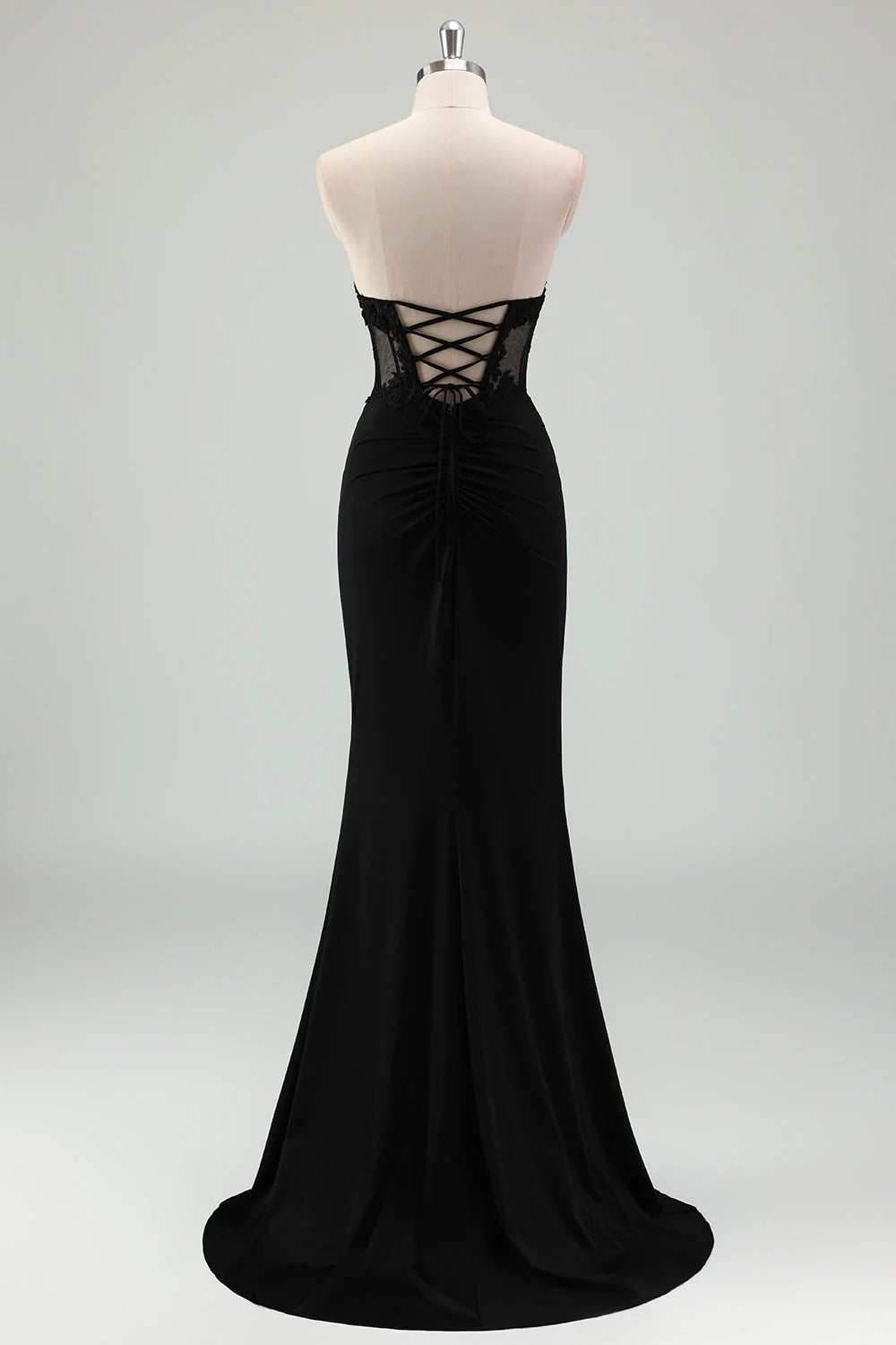 OKBBN mermaid tight corset, off shoulder pleated long slit evening gown