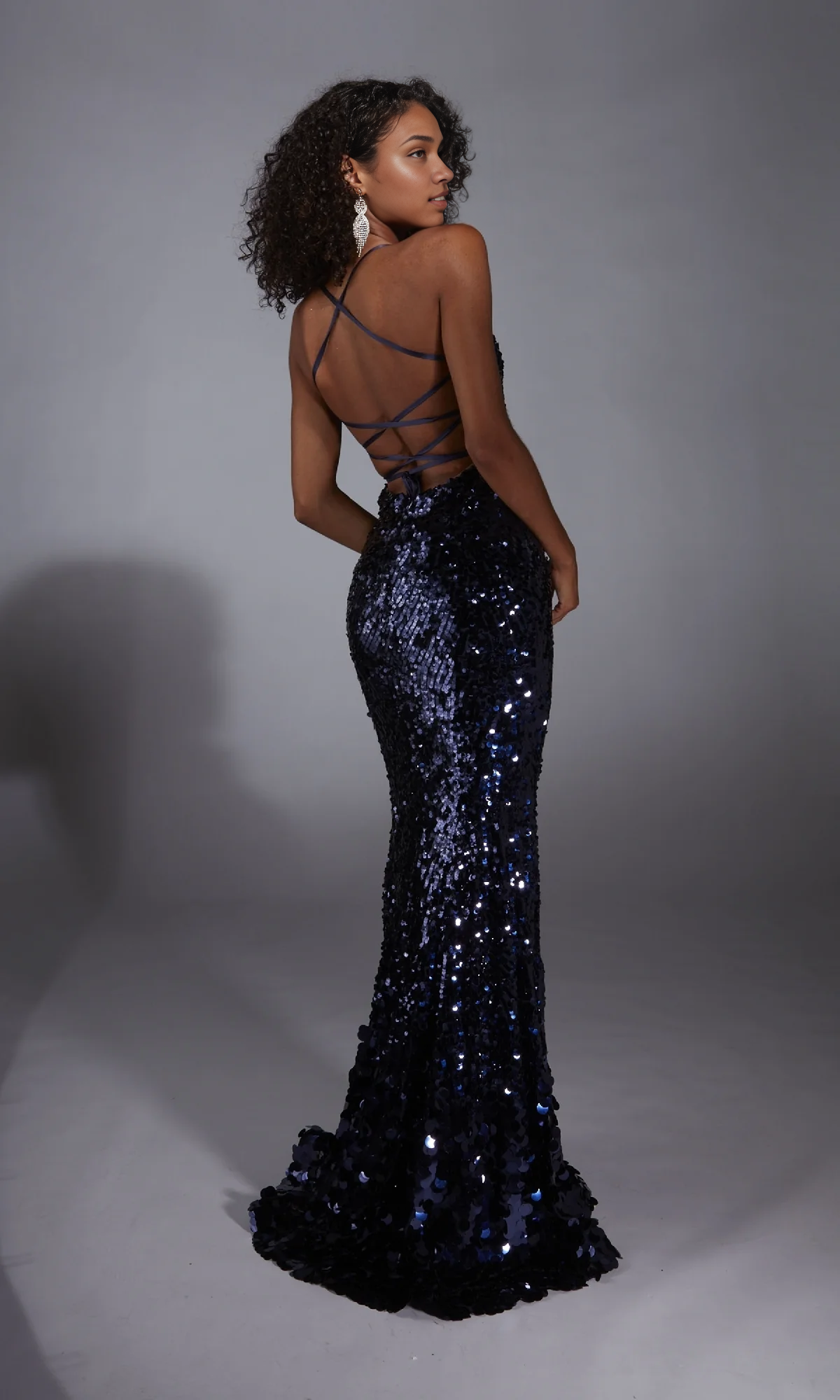 OKBBN backless long back strap sequin dance dress