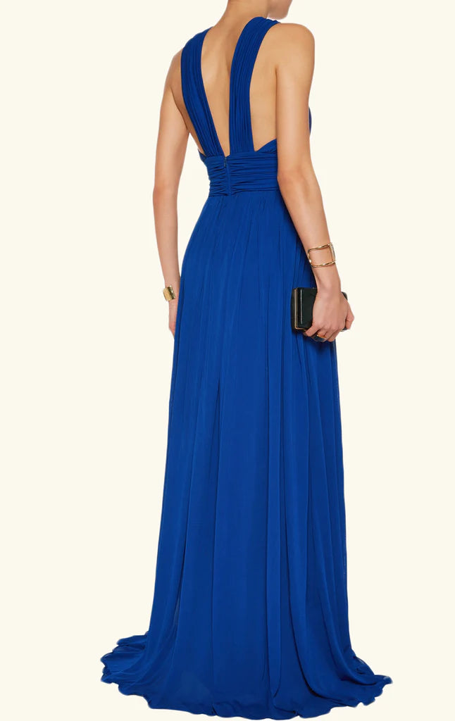 OKBBN Elegant V-neck Sexy Long Chiffon Ball Dress