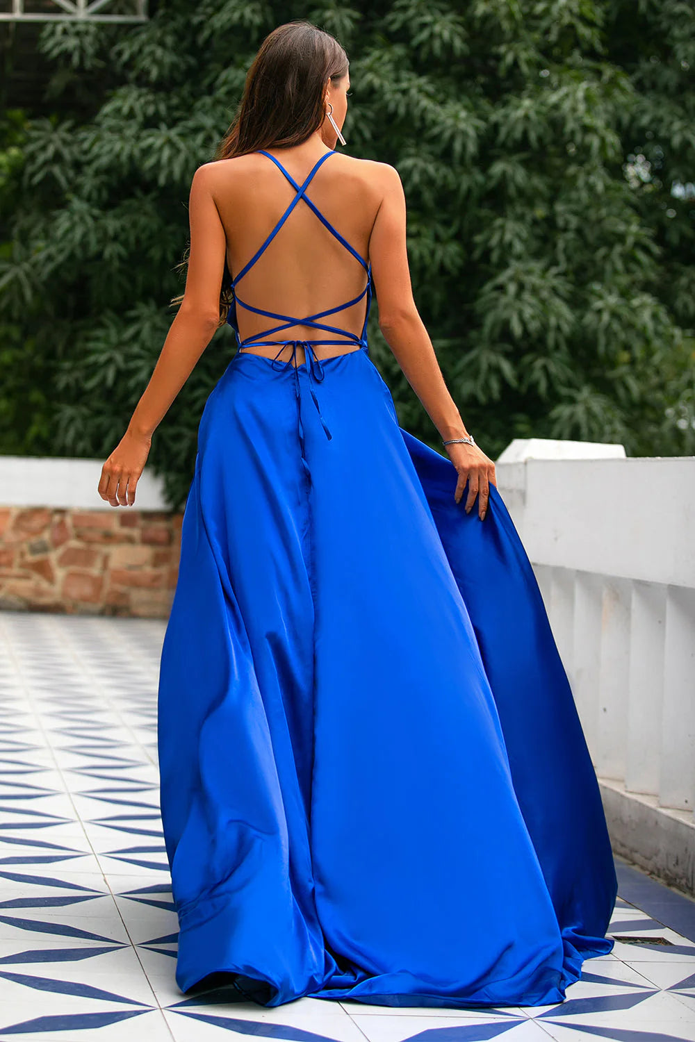 OKBBN's full of charm satin backless sleeveless evening gown