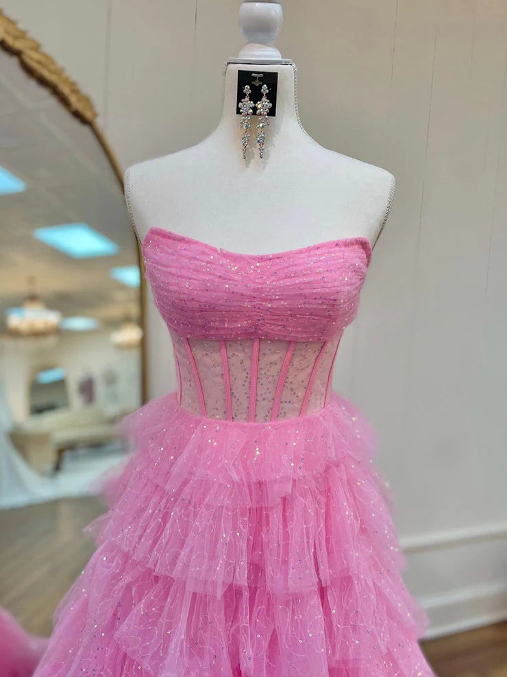 OKBBN Cute A-line Off Shoulder Tight corset Sparkling Tulle Ball Dress