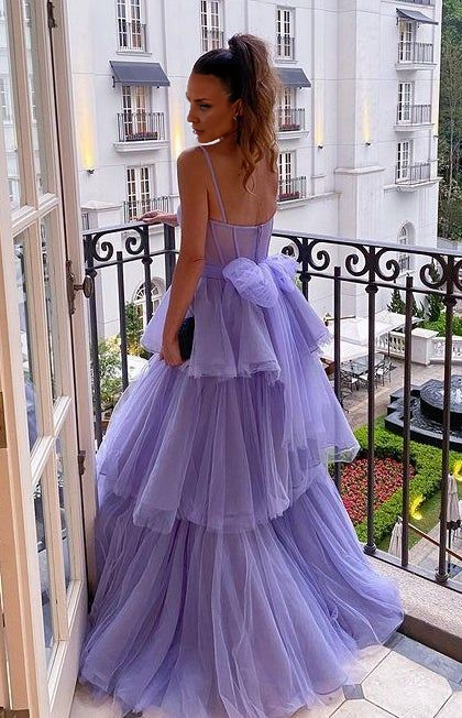 OKBBN A-line layered lotus leaf edge length chiffon dance dress