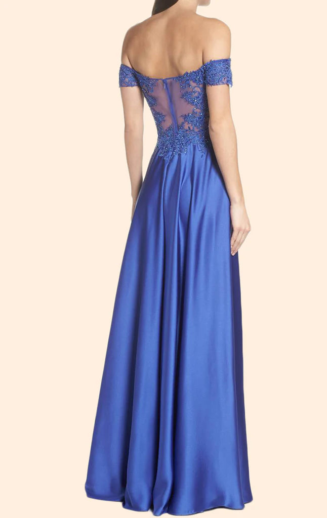 OKBBN Off Shoulder Lace Chiffon Long Formal Ball Dress