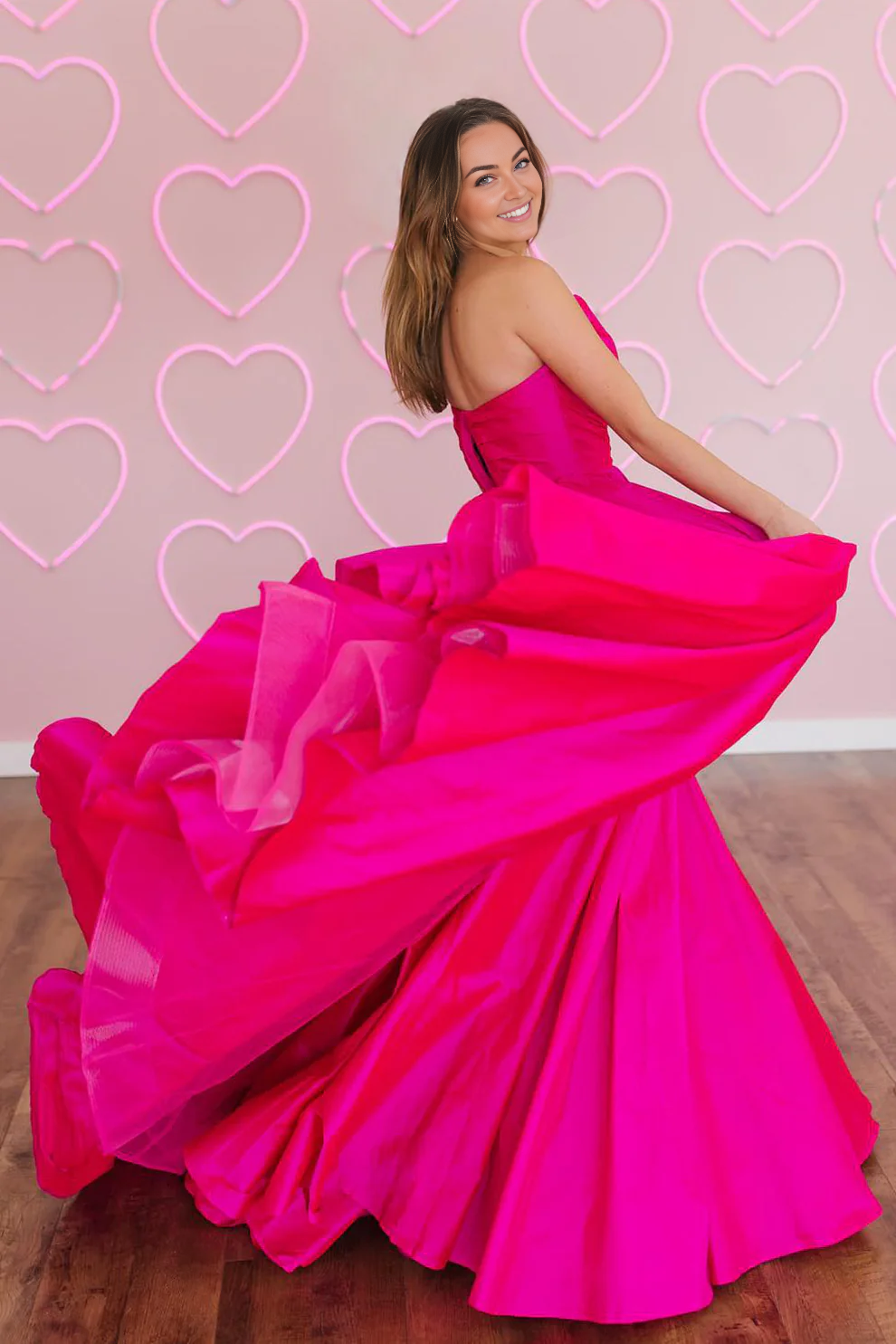 OKBBN A-line off shoulder satin long ball gown