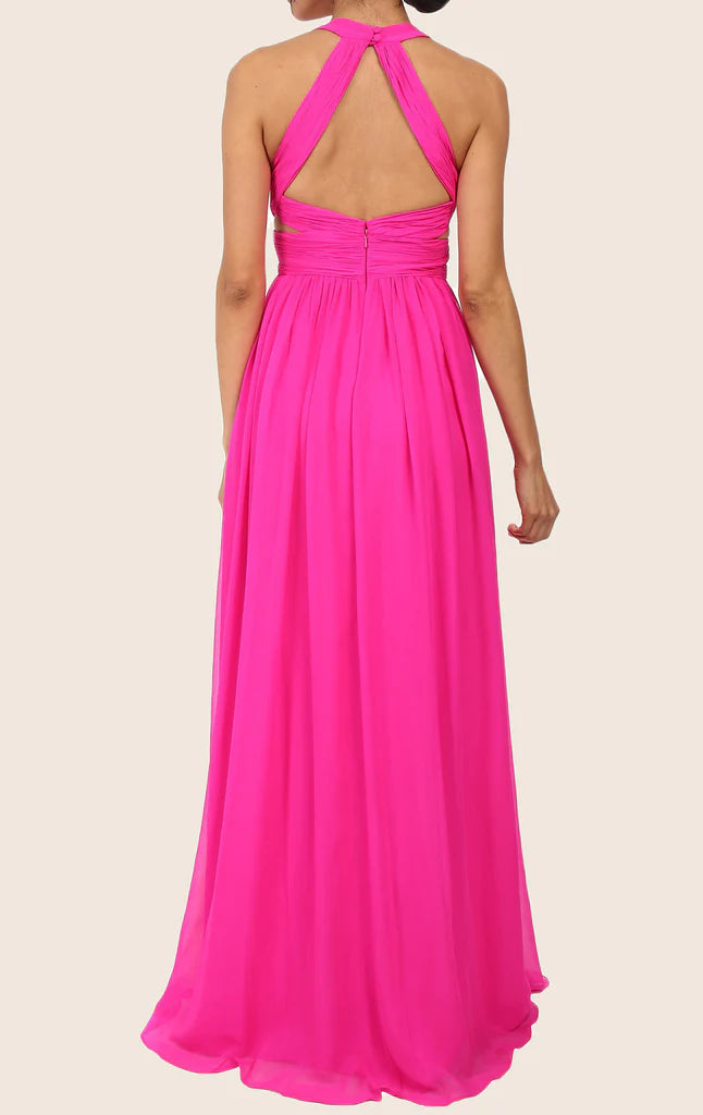 OKBBN V-neck Chiffon Long Ball Dress with Strap
