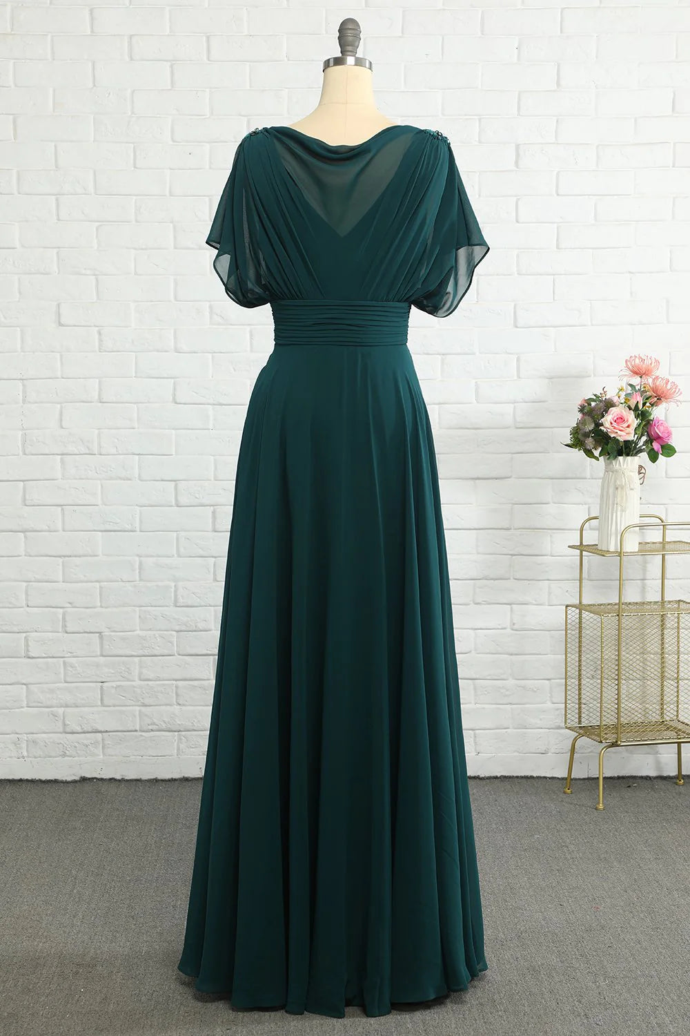 OKBBN Chiffon Short Sleeve Waist Bridal Mother Dress
