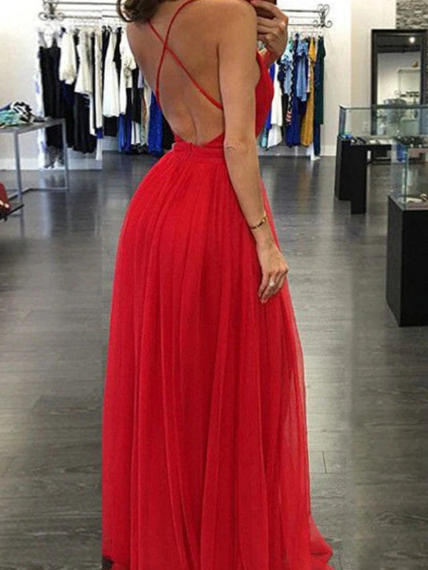 OKBBN A-line elegant slim shoulder sleeveless and floor chiffon ball gown