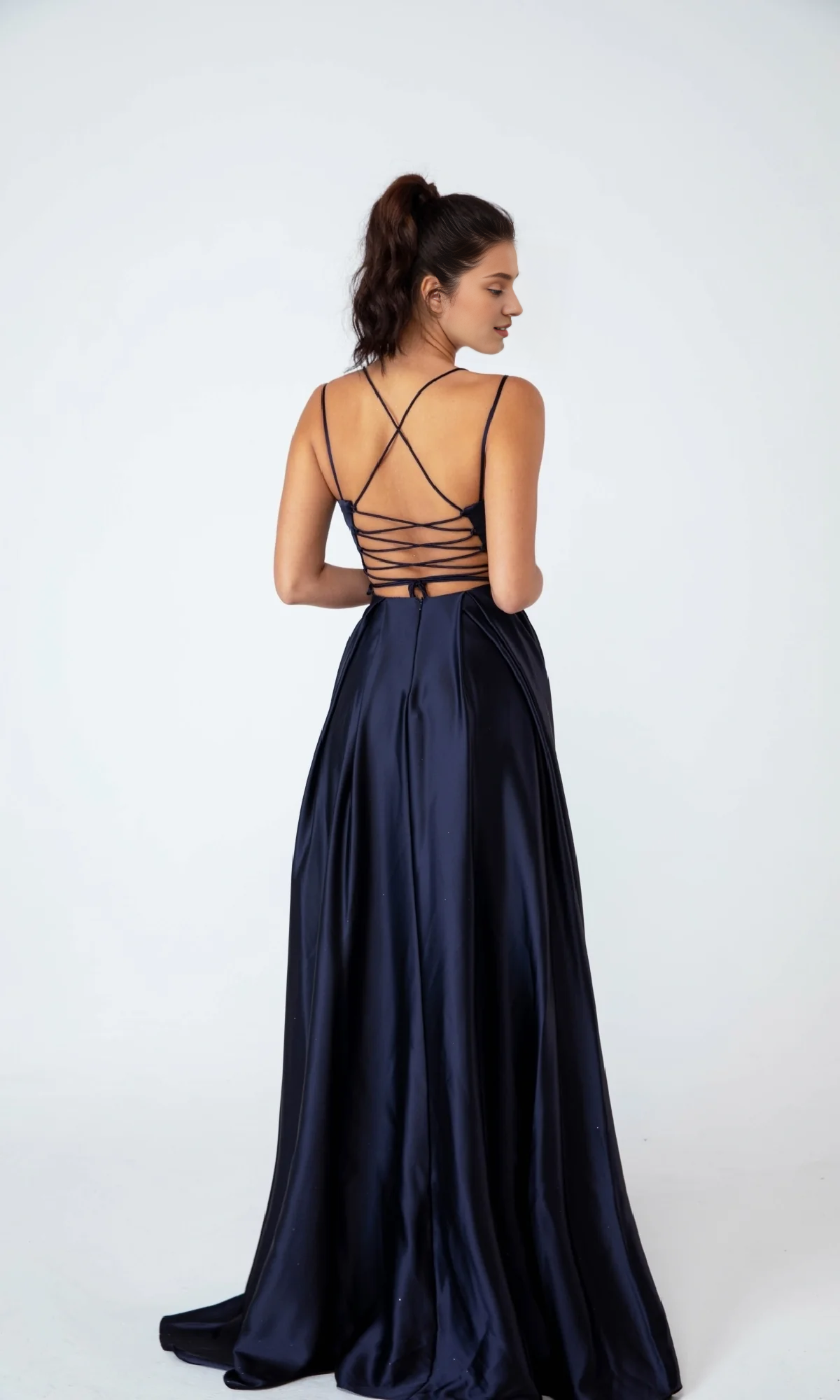 OKBBN Back Strap Long Satin Ball Dress