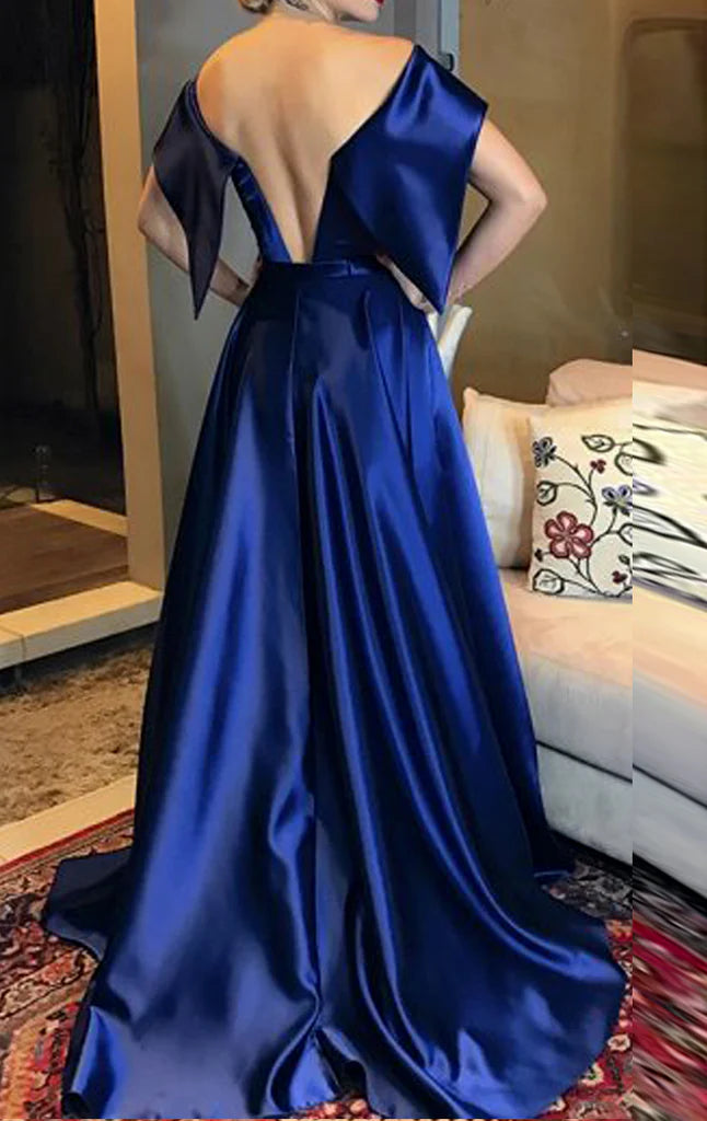 OKBBN boat collar long satin formal dance dress