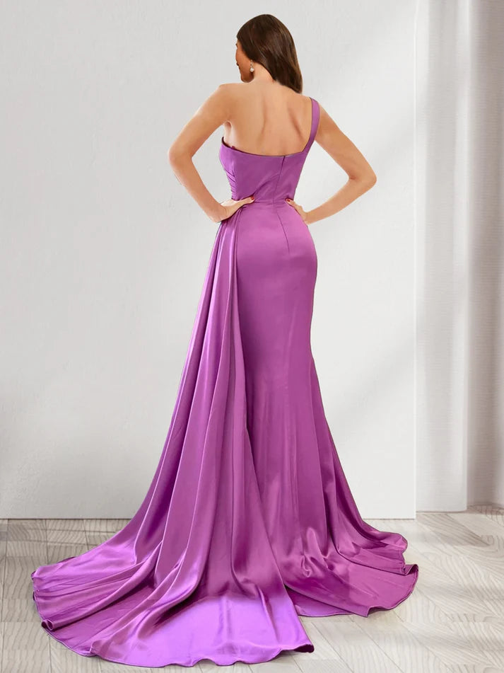 OKBBN trumpet shaped mermaid shaped single shoulder pleated evening gown