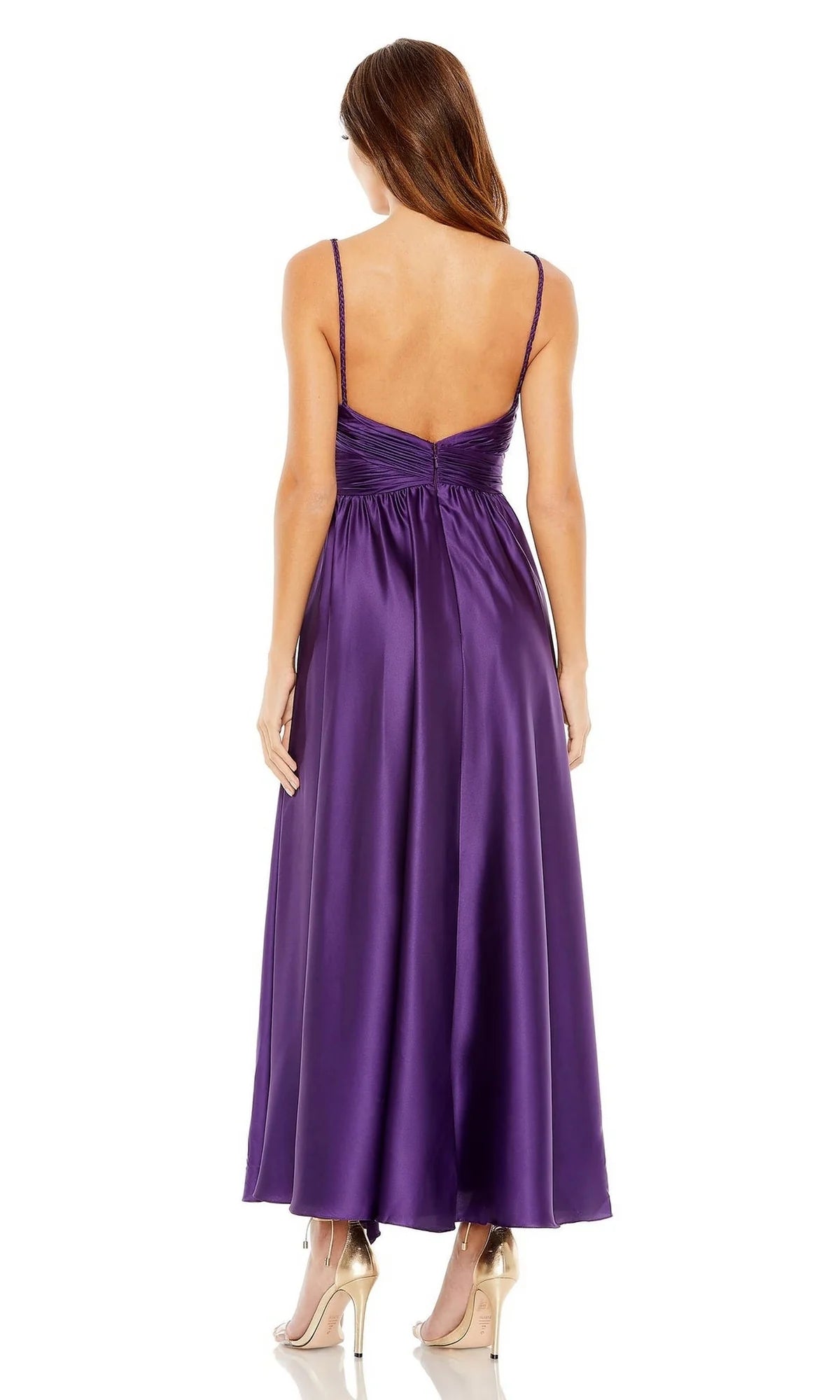 OKBBN ankle length backless A-line V-neck, high waisted ball gown