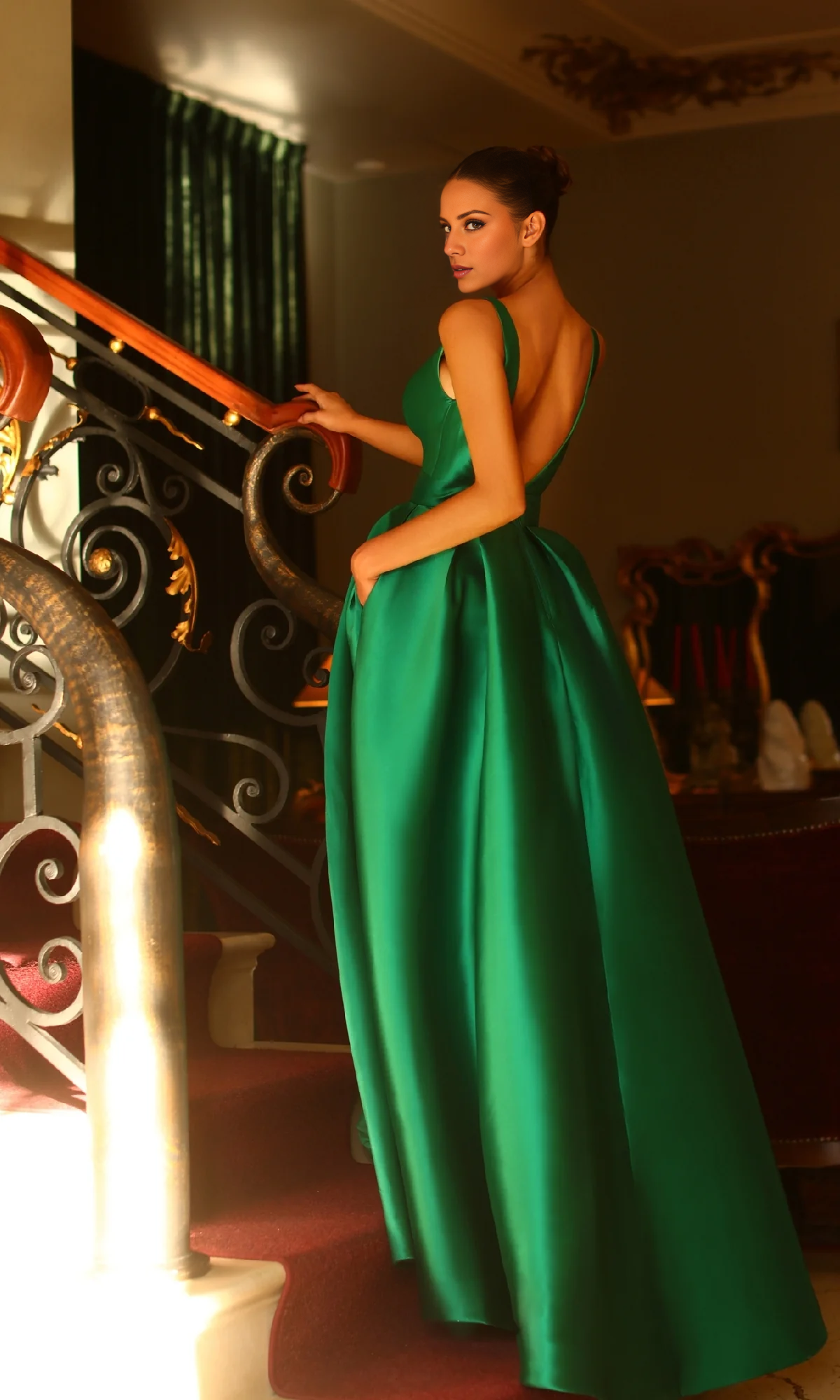 OKBBN A-line Deep V-slit Ball Dress