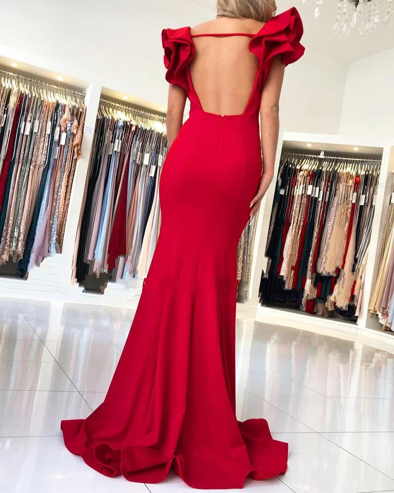 OKBBN long mermaid square neckline satin backless dance dress