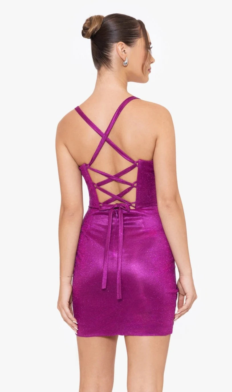 OKBBN's charming slim fit short heart-shaped neckline backless lace up back to school dress