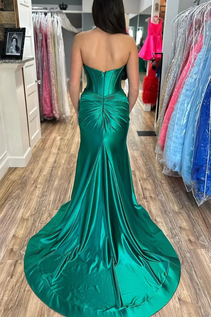 OKBBN Fashion Mermaid Sweetheart Satin Long Split Ball Dress