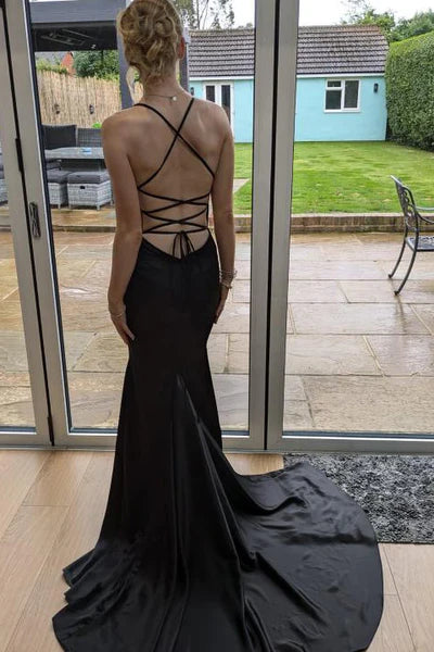 OKBBN sexy mermaid V-neck satin long evening gown