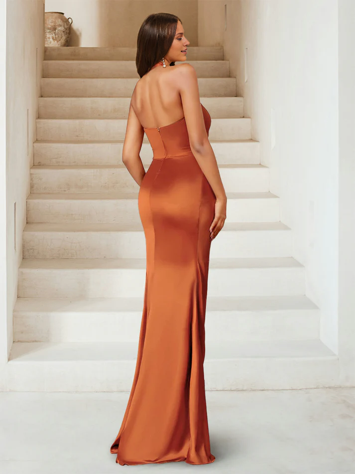 OKBBN trumpet shaped mermaid camisole sleeveless side slit evening gown