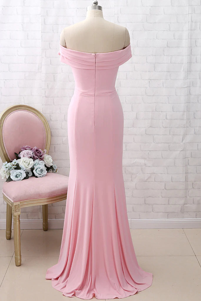 OKBBN Off Shoulder Knitted Mermaid Formal Split Ball Dress