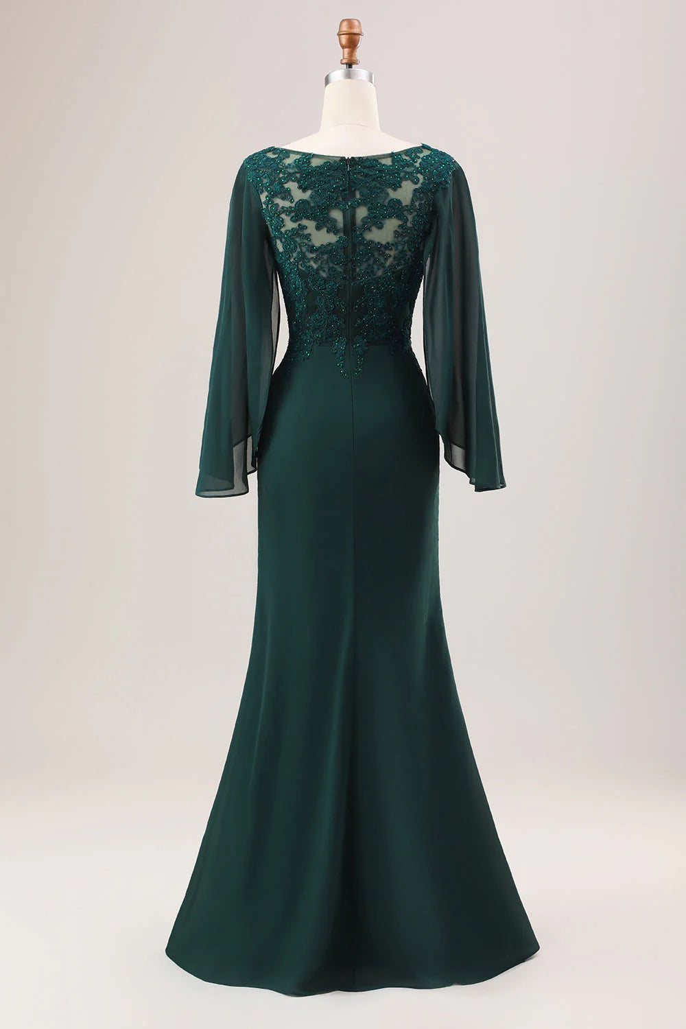 OKBBN Sparkling Mermaid Chiffon Long Sleeve Bridal Mother Dress