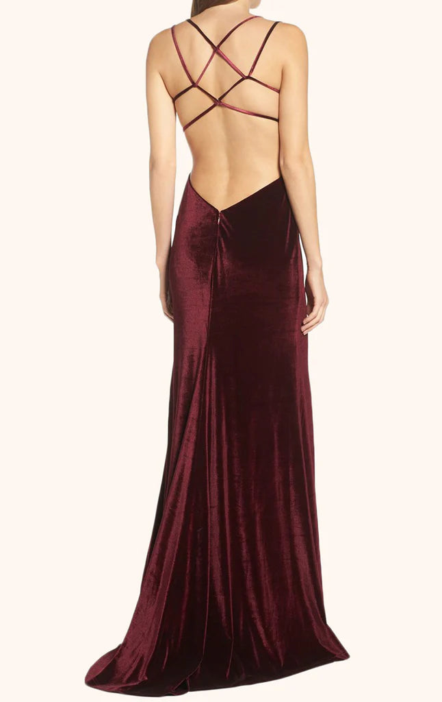 OKBBN elegant backless velvet long ball gown