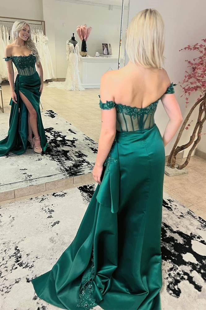 OKBBN's enchanting mermaid off shoulder satin ball dress