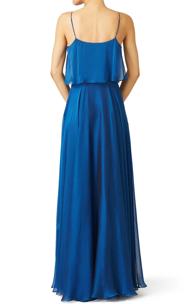 OKBBN Thin Strap Layered Chiffon Long Ball Dress