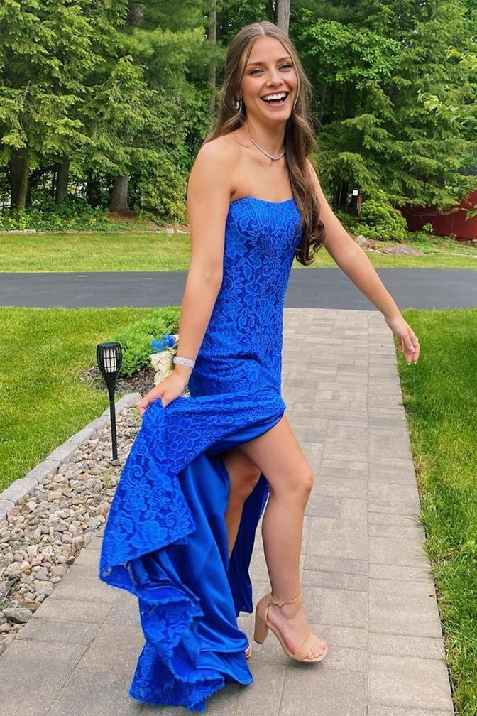 OKBBN strapless lace slit ball gown