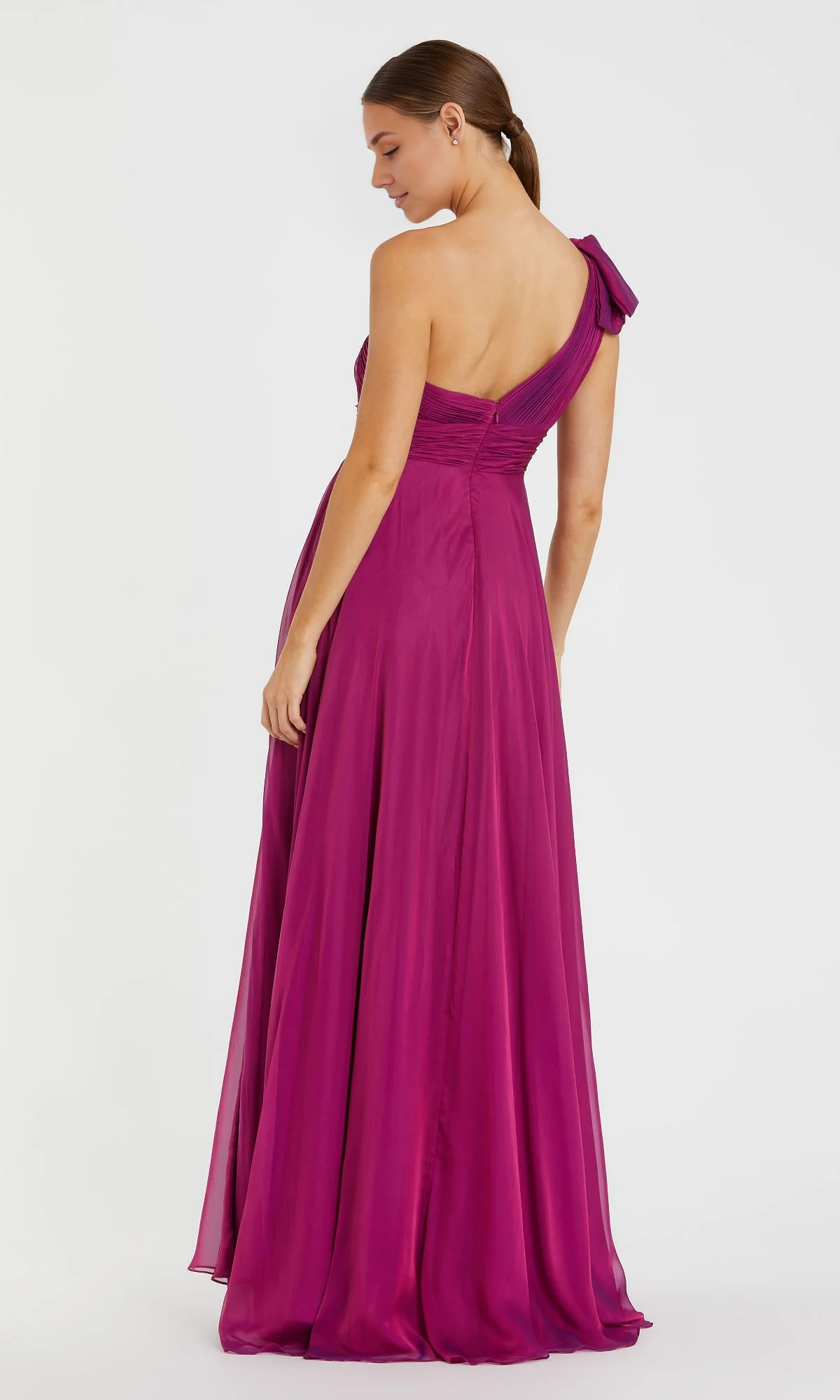 OKBBN's charming long one shoulder asymmetrical neckline ruffled ball gown
