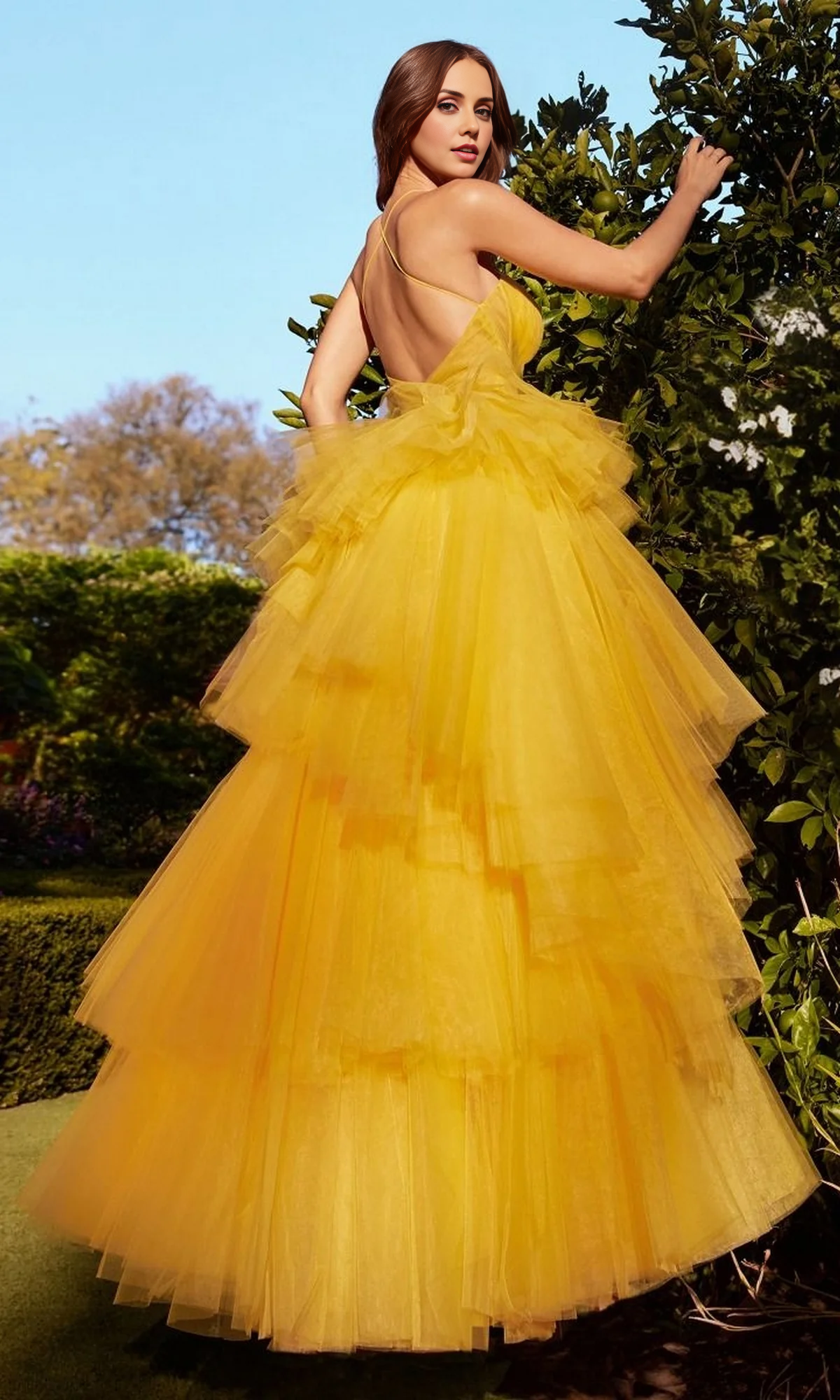 OKBBN Bright Color Hollow Long Layered Perspective Tight corset Ball Dress